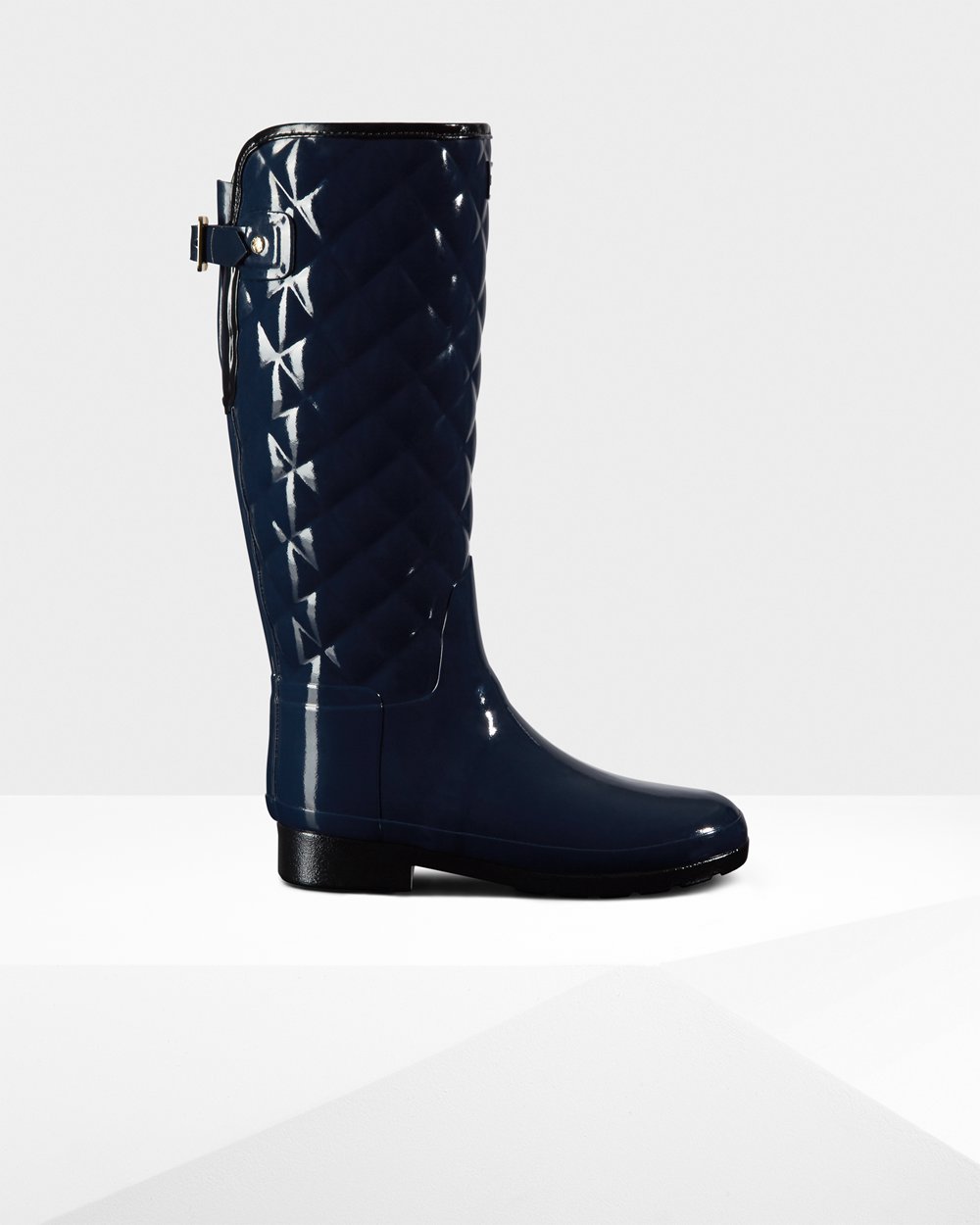 Bottes Hautes de Pluie Hunter Refined Adjustable Quilted Gloss Femme Bleu Marine JNHXKLO-18